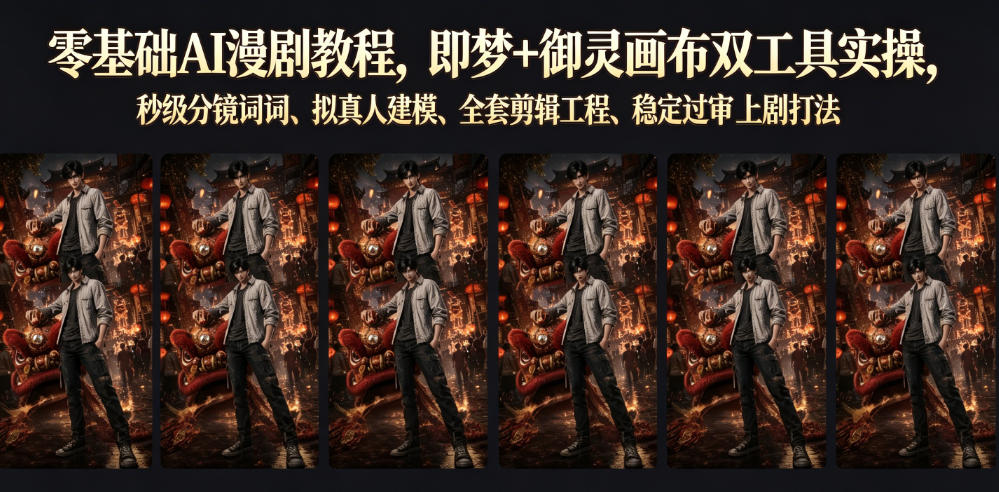 零基础AI漫剧教程,即梦+御灵画布双工具实操,秒级分镜提示词、拟真人建模、全套剪辑工程、稳定过审上剧打法-二当家网创资源站
