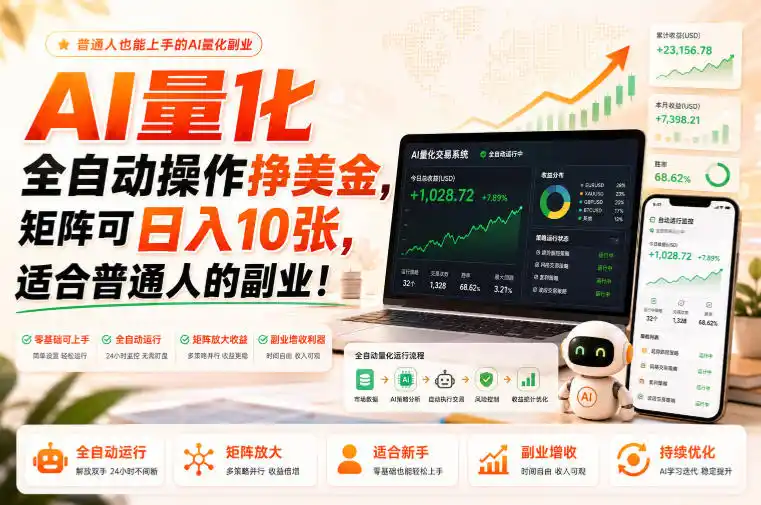 AI量化全自动操作挣美金,矩阵可日入10张,适合普通人的副业!【揭秘】-二当家网创资源站