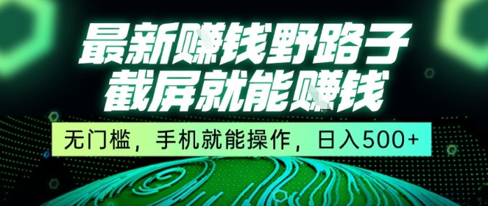 最新野路子截屏就能挣钱，无门槛，手机就能操作，日入5张【揭秘】-二当家网创资源站