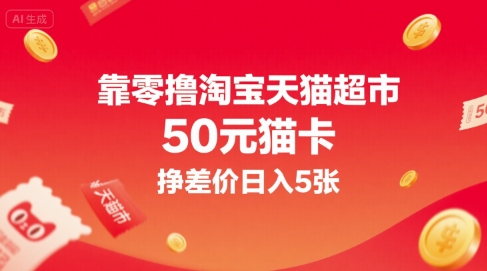 靠零撸淘宝天猫超市50元猫卡，挣差价日入5张-二当家网创资源站