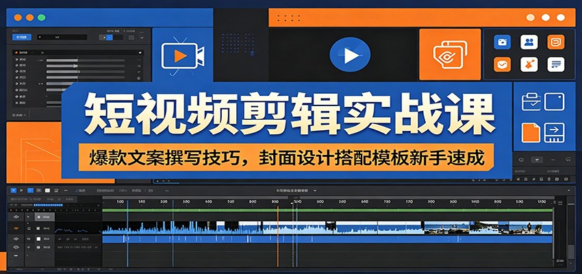 短视频剪辑实战课：爆款文案撰写技巧，封面设计搭配模板新手速成-二当家网创资源站