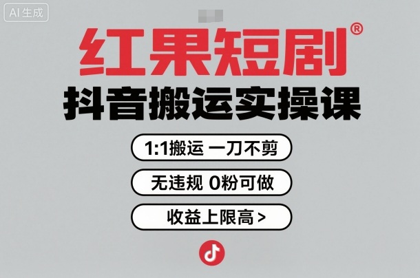 红果短剧拉新之抖音搬运实操课，1：1搬运，一刀不剪，无违规，0粉可做，收益上限高-二当家网创资源站