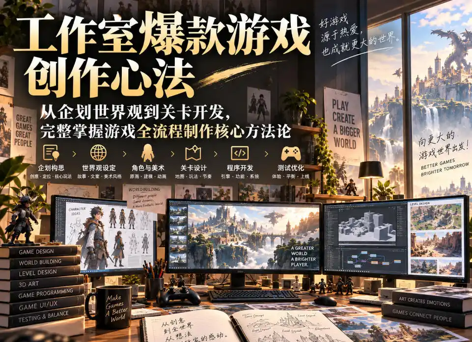 工作室爆款游戏创作心法｜从企划世界观到关卡开发，完整掌握游戏全流程制作核心方法论-二当家网创资源站