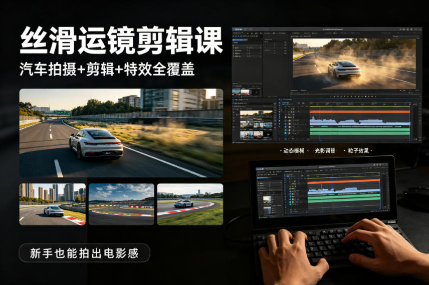 大叔丝滑运镜剪辑课，汽车拍摄+剪辑+特效全覆盖，新手也能拍出电影感-二当家网创资源站