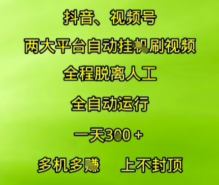 抖音视频号两大平台自动运行，全程脱离人工，自动获取收益，一天3张+，多机多挣，上不封顶【揭秘】-二当家网创资源站