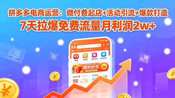 拼多多电商运营：微付费起店+活动引流+爆款打造 7天拉爆免费流量月利润2w+-二当家网创资源站