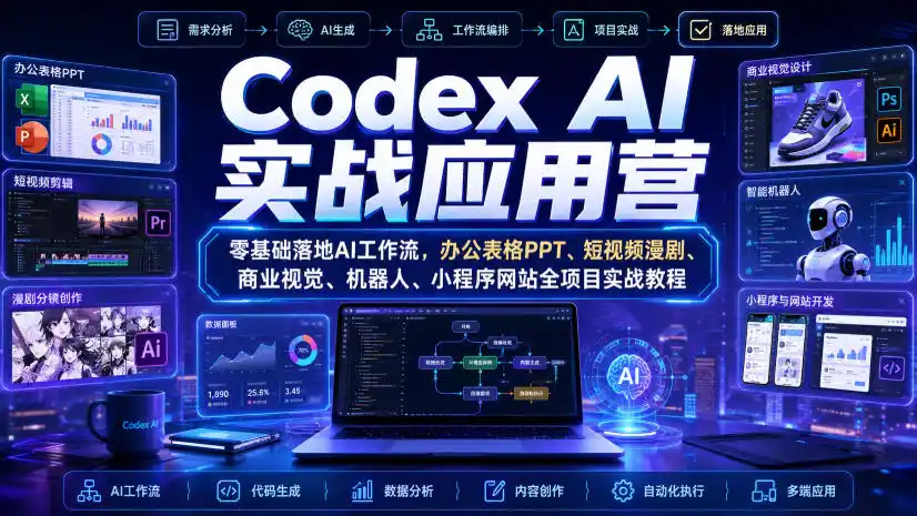 Codex AI实战应用营|零基础落地AI工作流,办公表格PPT、短视频漫剧、商业视觉、机器人、小程序网站全项目实战教程-二当家网创资源站