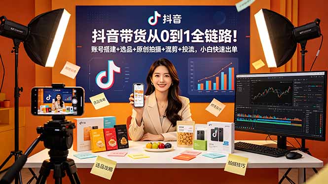 抖音带货从0到1全链路！账号搭建+选品+原创拍摄+混剪+投流，小白快速出单-二当家网创资源站