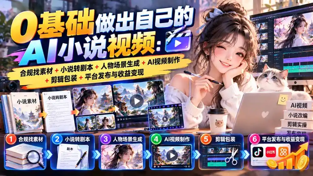 0基础做出自己的AI小说视频:合规找素材+小说转剧本+人物场景生成+AI视频制作+剪辑包装+平台发布与收益变现-二当家网创资源站