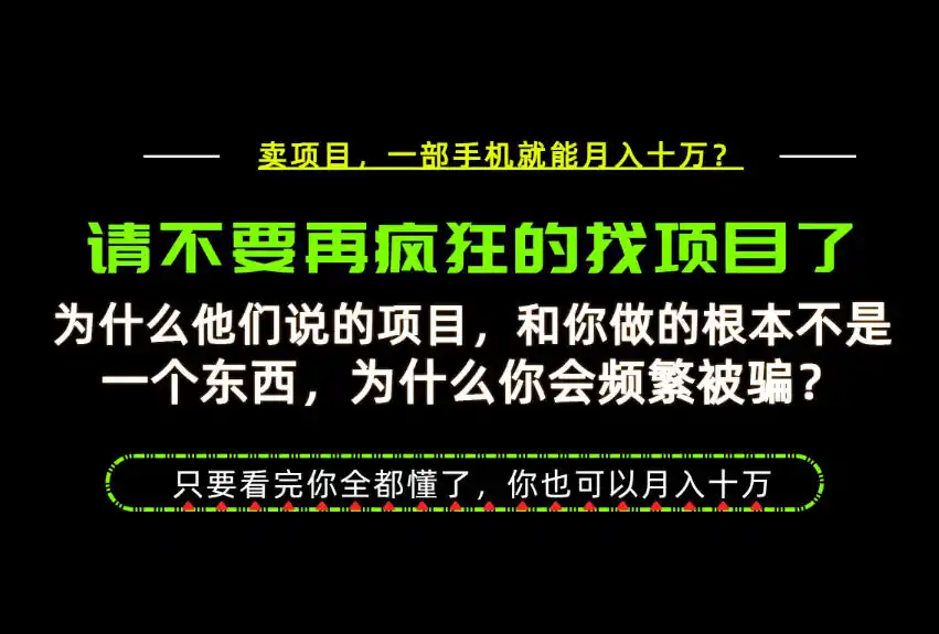 为什么做项目的人大多都是炮灰？为什么只有卖项目才能稳？看完你也可以月入10W+【揭秘】-二当家网创资源站