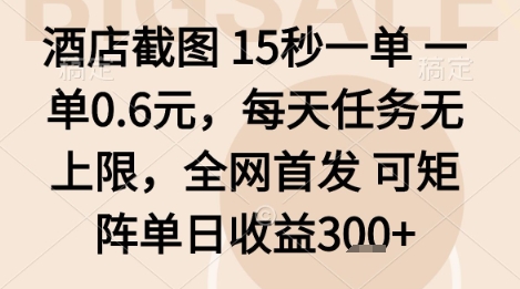 酒店截图项目,15秒一单,一单0.6米,每天任务无上限,全网首发可矩阵单日收益3张+【揭秘】-二当家网创资源站