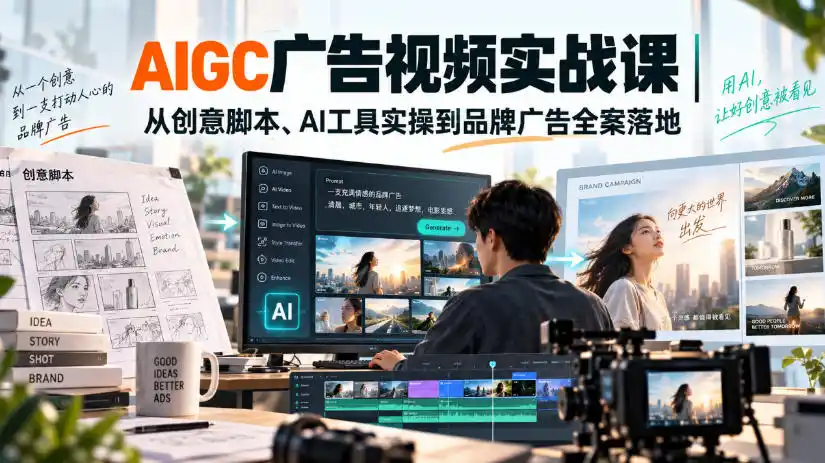 AIGC广告视频实战课|从创意脚本、AI工具实操到品牌广告全案落地-二当家网创资源站
