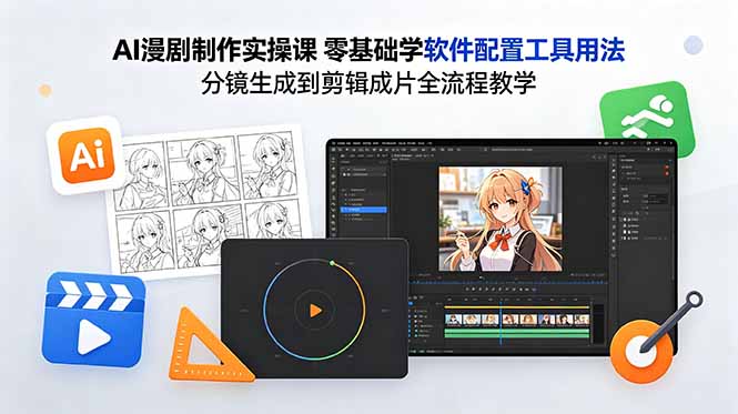 AI漫剧制作实操课 零基础学软件配置工具用法 分镜生成到剪辑成片全流程教学-二当家网创资源站