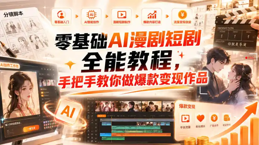 零基础AI漫剧短剧全能教程,从AI智能体搭建、文案脚本分镜、多平台AI生视频、剪映精修,覆盖全题材创作,手把手教你做爆款变现作品-二当家网创资源站