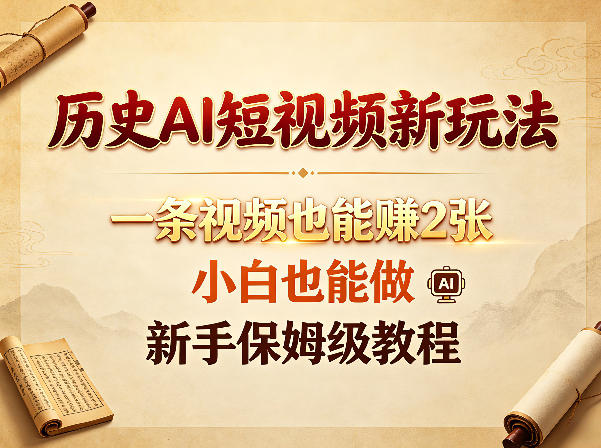 历史AI短视频新玩法，一条视频也能賺2张，小白也能做，新手保姆级教程-二当家网创资源站