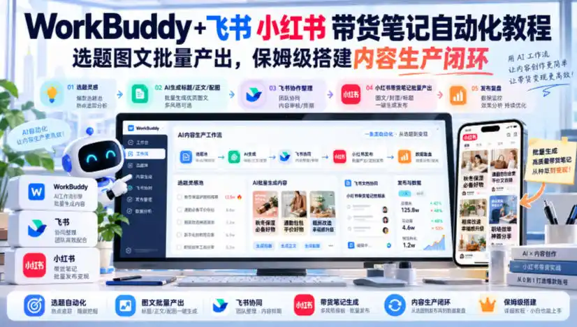 WorkBuddy+飞书小红书带货笔记自动化教程，选题图文批量产出，保姆级搭建内容生产闭环【文档】-二当家网创资源站