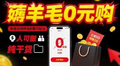 薅羊毛0元购，免单还倒挣钱的暴力玩法，人人可做，纯干货-二当家网创资源站