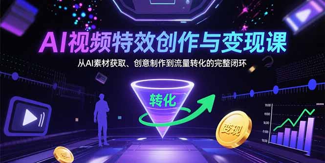 AI视频特效创作与变现课：从AI素材获取、创意制作到流量转化的完整闭环-二当家网创资源站