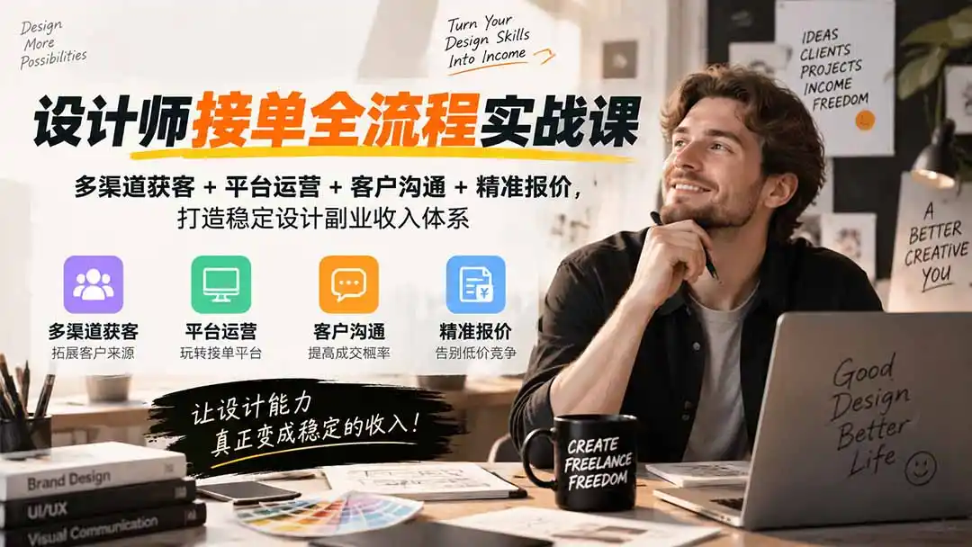 设计师接单全流程实战课-无水印｜多渠道获客+平台运营+客户沟通+精准报价，打造稳定设计副业收入体系-二当家网创资源站