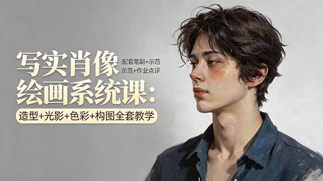 写实肖像绘画系统课：造型+光影+色彩+构图全套教学，配套笔刷+示范+作业点评-二当家网创资源站