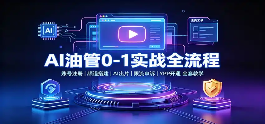 AI油管0-1实战：账号注册频道搭建，AI出片，限流申诉，YPP开通全套教学-二当家网创资源站
