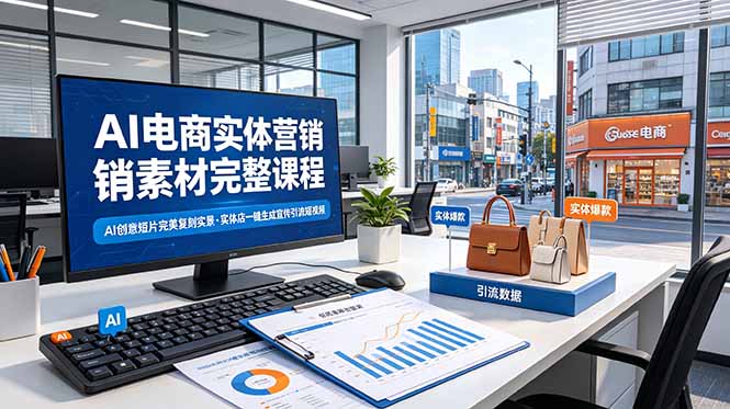 AI电商实体营销素材完整课程，AI创意短片完美复刻实景，实体店一键生成宣传引流短视频-二当家网创资源站