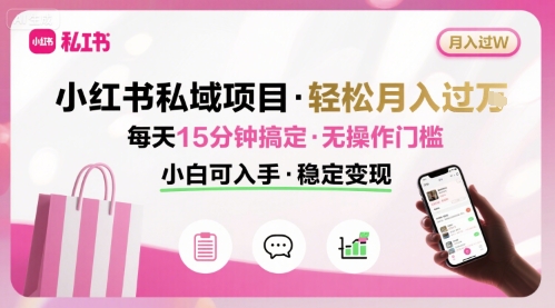 小红书私域项目 月入过W非常轻松 每天15分钟即可搞定，无任何操作门槛，小白可入手-二当家网创资源站