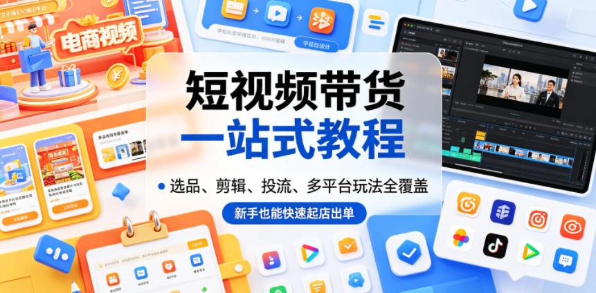 短视频带货一站式教程，选品、剪辑、投流、多平台玩法全覆盖，新手也能快速起店出单-二当家网创资源站