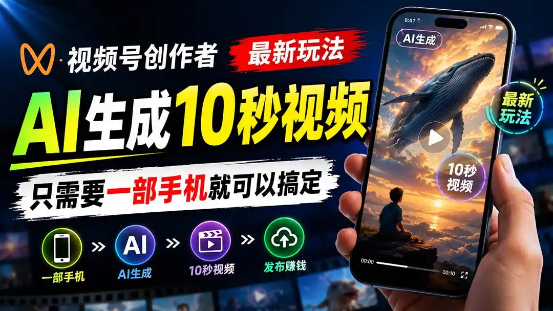 视频号创作者最新玩法，AI生成10秒视频，只需要一部手机就可以搞定-二当家网创资源站