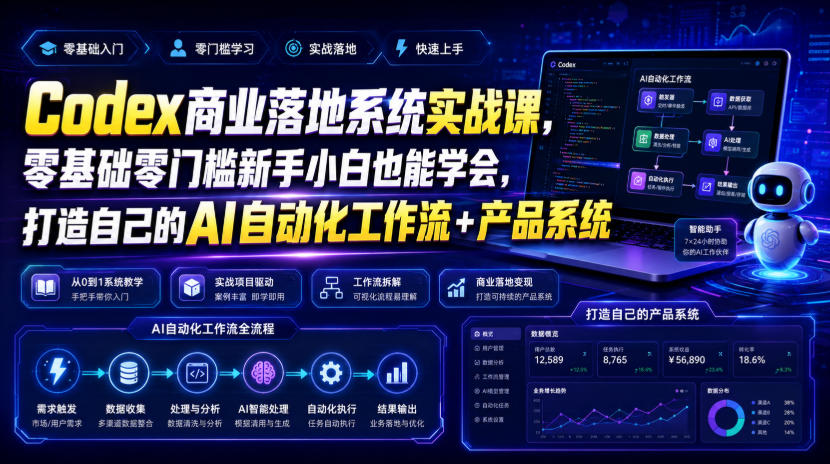 Codex商业落地系统实战课，零基础零门槛新手小白也能学会，打造自己的AI自动化工作流+产品系统-二当家网创资源站