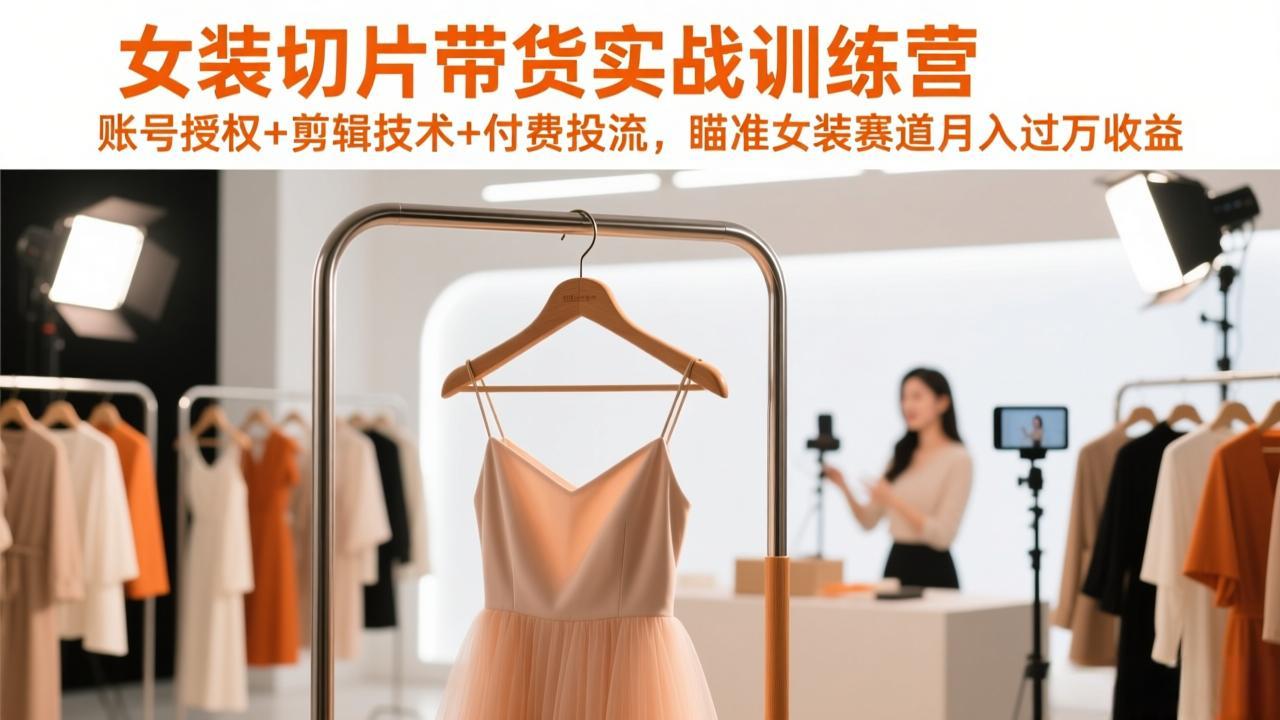 女装切片带货实战训练营，账号授权+剪辑技术+付费投流，瞄准女装赛道月入过万收益-二当家网创资源站