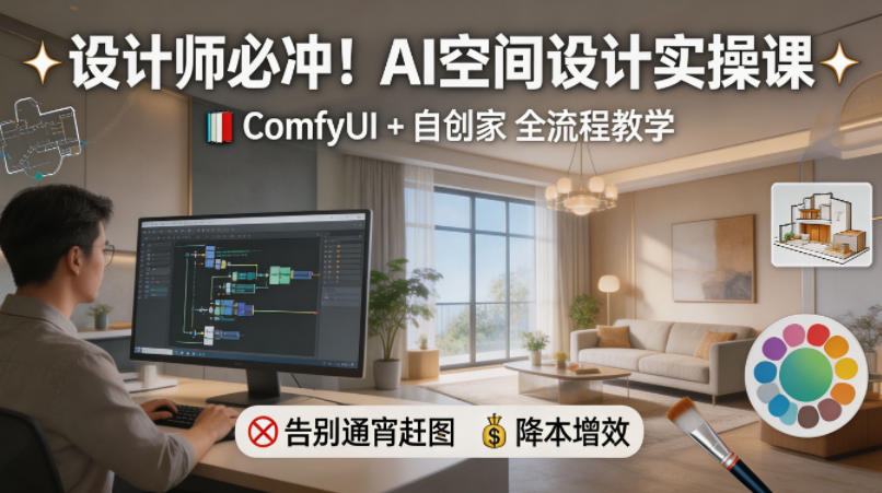 设计师必冲！AI空间设计实操课，ComfyUI+自创家全教学，告别通宵赶图，降本增效-二当家网创资源站