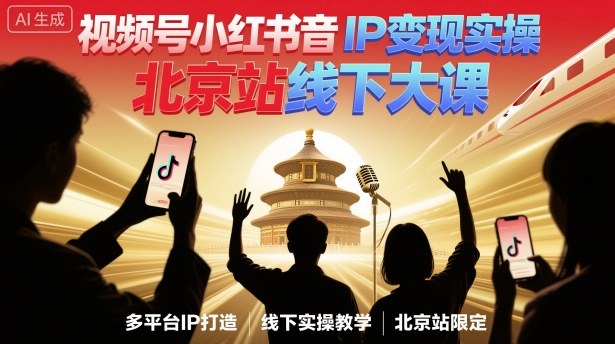 视频号小红书抖音IP变现实操北京站线下大课，40+行业短视频高变现姿势，100+IP高变现实操技术-二当家网创资源站