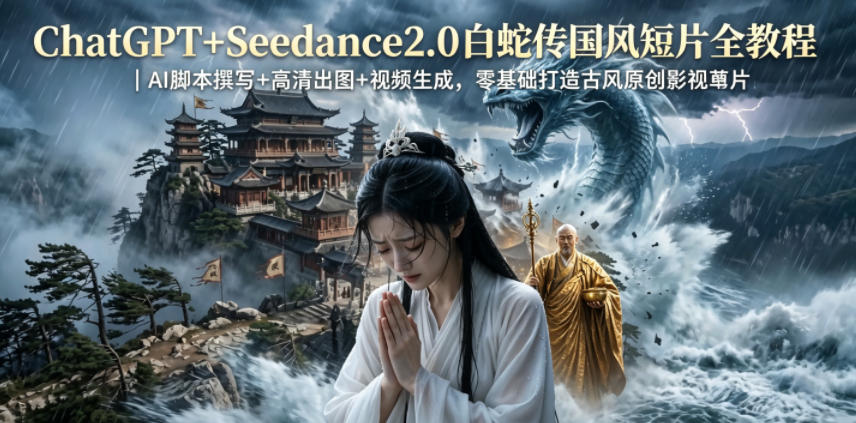 ChatGPT+Seedance2.0白蛇传国风短片全教程｜AI脚本撰写+高清出图+视频生成，零基础打造古风原创影视短片-二当家网创资源站