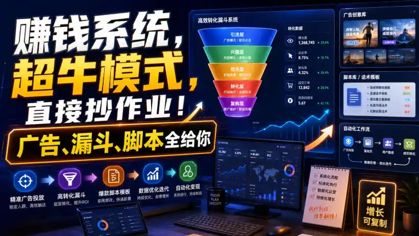 賺钱系统，超牛模式，直接抄作业！广告、漏斗、脚本全给你【原创双语字幕】-二当家网创资源站