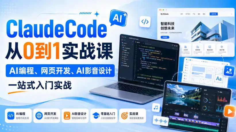 ClaudeCode从0到1实战课，AI编程、网页开发、AI影音设计一站式入门实战-二当家网创资源站