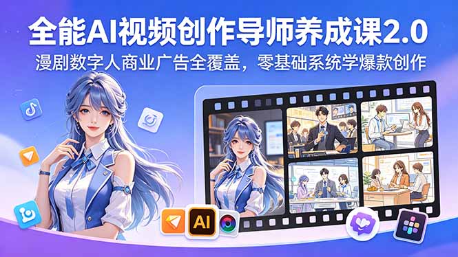 全能AI视频创作导师养成课2.0,漫剧数字人商业广告全覆盖,零基础系统学爆款创作-二当家网创资源站