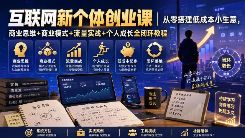 互联网新个体创业课|从零搭建低成本小生意,商业思维+商业模式+流量实战+个人成长全闭环教程(更新0922)-二当家网创资源站
