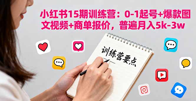 小红书15期训练营：0-1起号+爆款图文视频+商单报价，普遍月入5k-3w-二当家网创资源站