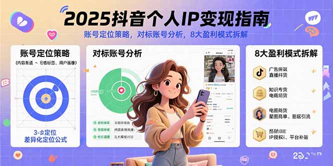 2025抖音个人IP变现指南，账号定位策略，对标账号分析，8大盈利模式拆解-二当家网创资源站