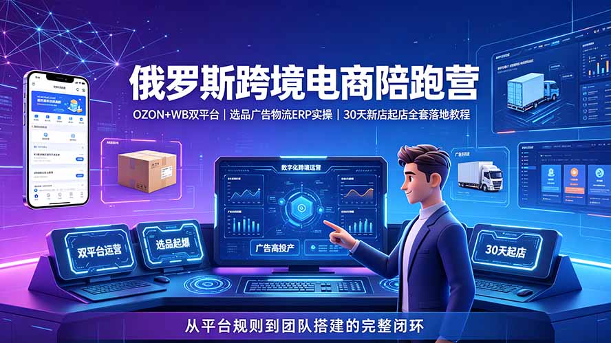 2026俄罗斯跨境电商陪跑营：OZON+WB双平台｜选品广告物流ERP实操｜30天新店起店全套落地教程-二当家网创资源站