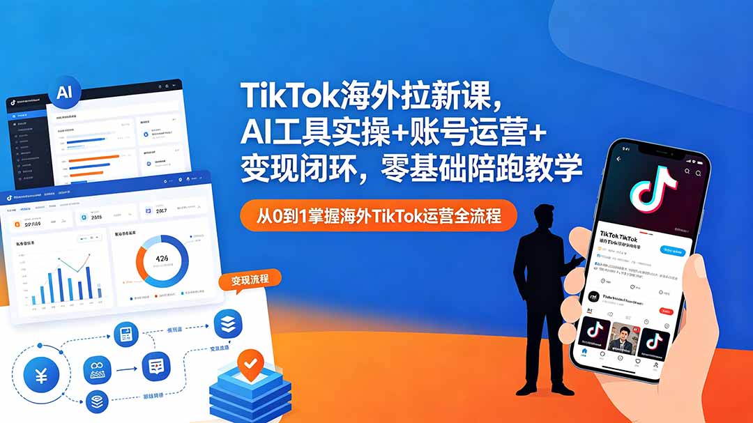 TikTok海外拉新课，AI工具实操+账号运营+变现闭环，零基础陪跑教学-二当家网创资源站
