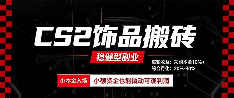 CS2饰品搬砖,每轮收益为采购本金的10%+,综合月化为20-30%,稳健型副业-二当家网创资源站