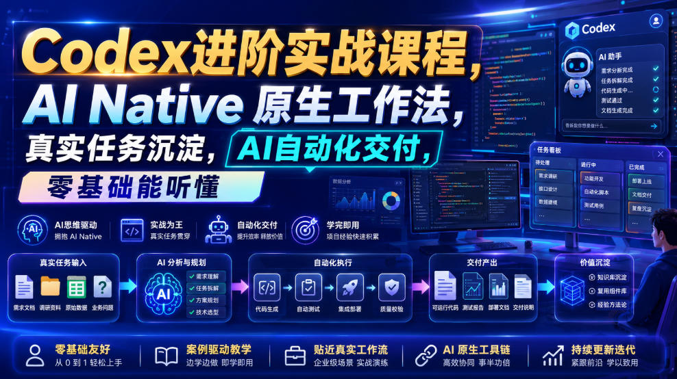 Codex进阶实战课｜AI Native原生工作法，22节真实任务落地，从配置到AI自动化交付全链路教程-二当家网创资源站