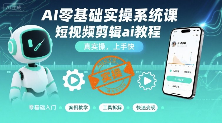 AI零基础实操系统课，短视频剪辑ai教程，真实操，上手快-二当家网创资源站