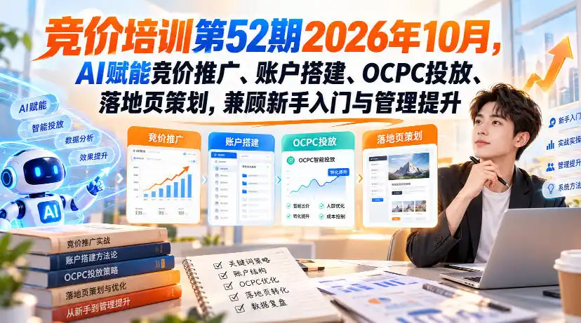 【无水印】竞价培训第52期2026年10月，AI赋能竞价推广、账户搭建、OCPC投放、落地页策划，兼顾新手入门与管理提升-二当家网创资源站