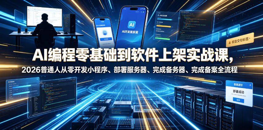 AI编程零基础到软件上架实战课，2026普通人从零开发小程序、部署服务器、完成备案全流程项目落地教程-二当家网创资源站