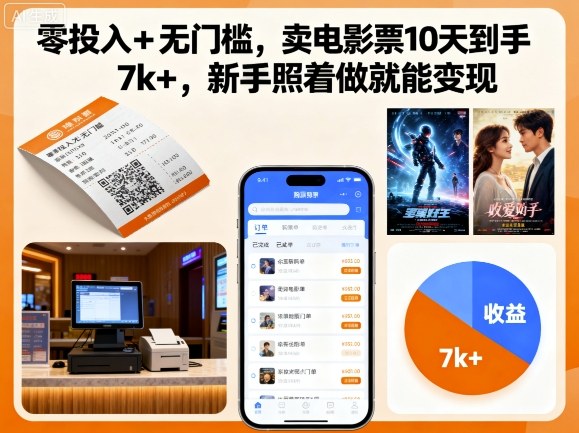 零投入+无门槛，卖电影票10天到手7k+，新手照着做就能变现【揭秘】-二当家网创资源站