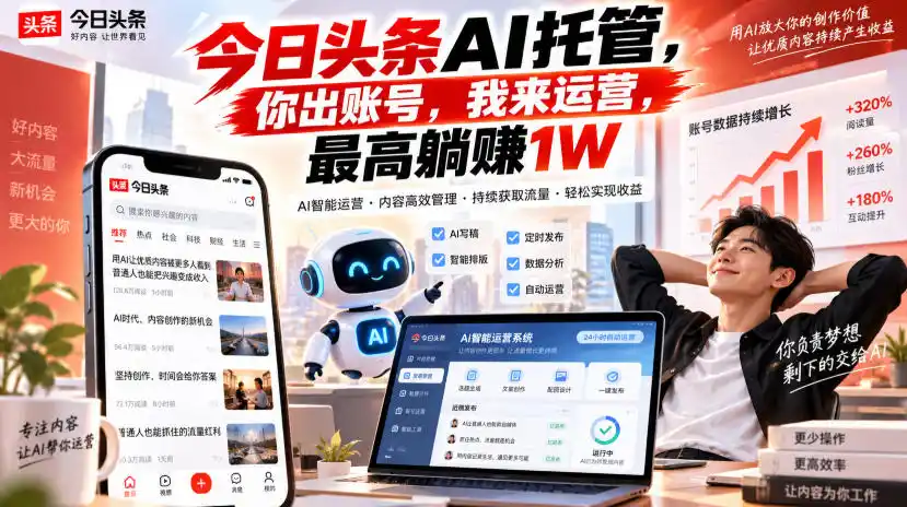今日头条AI托管,你出账号,我来运营,最高躺賺1W【揭秘】-二当家网创资源站