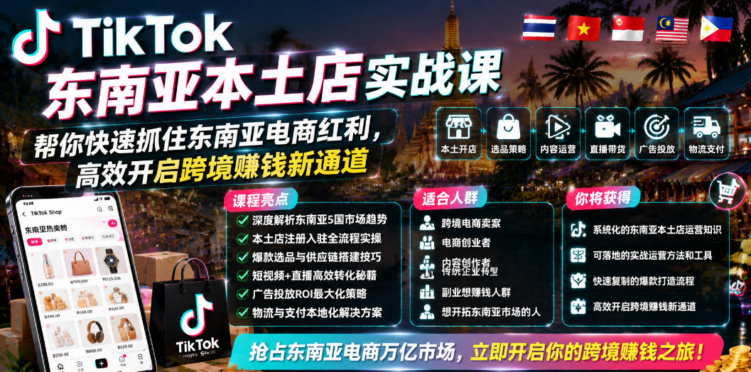 TikTok东南亚本土店实战课，帮你快速抓住东南亚电商红利，高效开启跨境賺钱新通道-二当家网创资源站